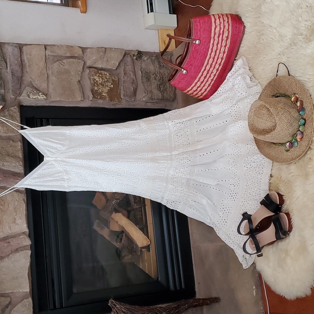 White eylet cotton lace casual sun dress